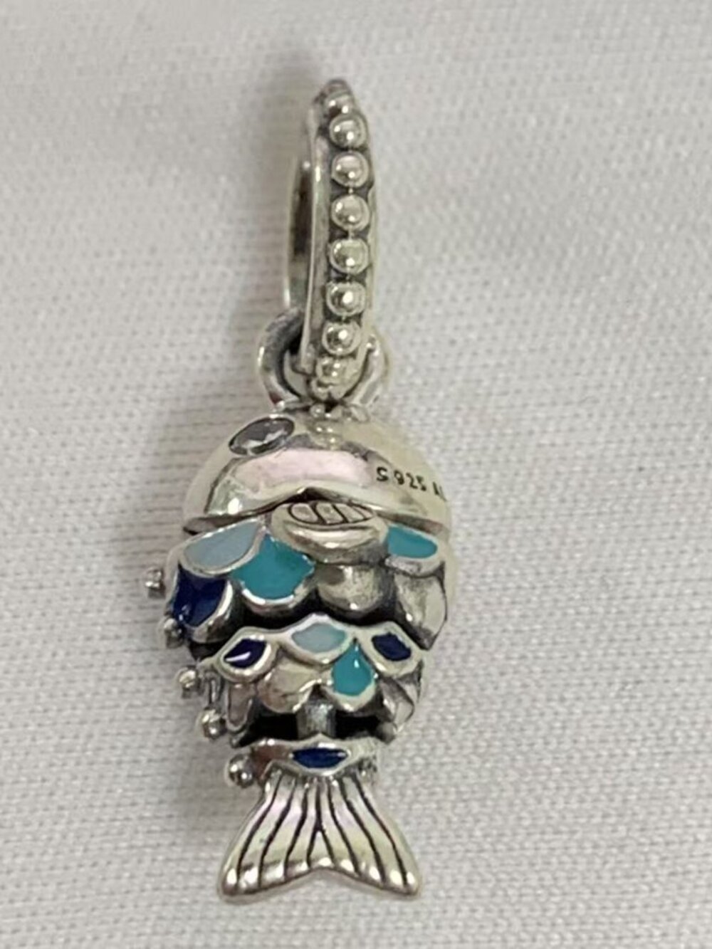 Pandora Blue Scaled Fish Dangle Charm, S925 Silver Jewelry